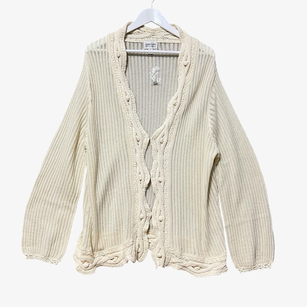 Jamie Gries Cozy Chick Cable and Bobble Cardigan Sweater NWOT Size 1X Cream Boho